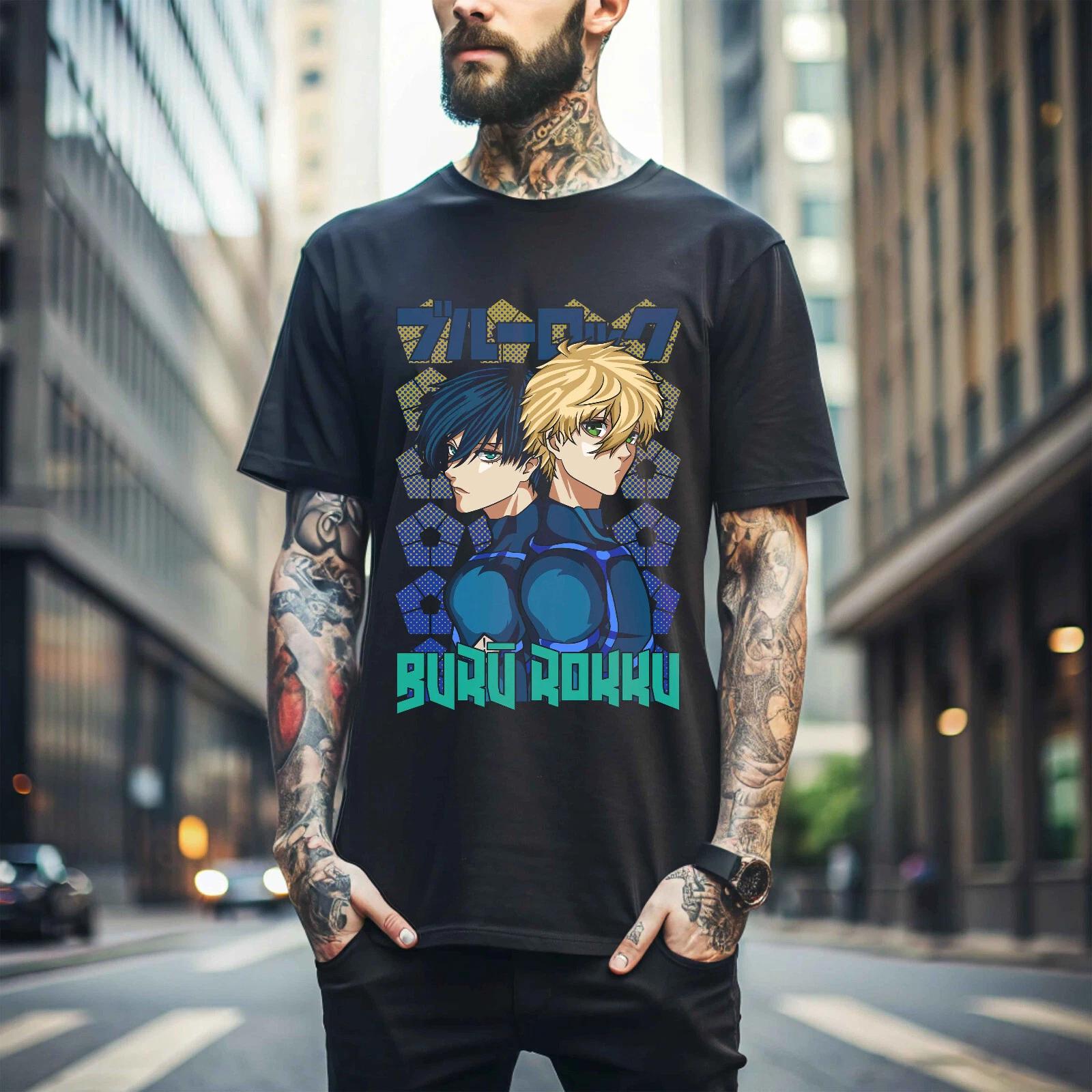 

100% cotton TOPS UNISEX TEES MENS WOMENS Meguru Bachira T-shirt Blue lock Kunigami,Rin Itoshi,Nagi Anime Manga Gift 333 M чёрный