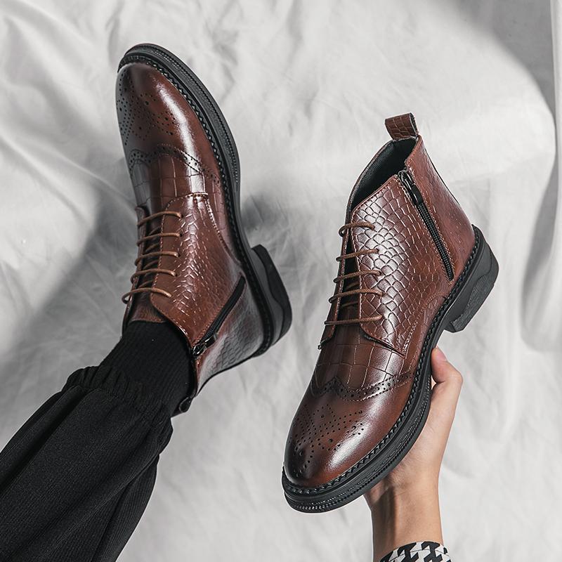 Fashion Boots Men Autumn Winter Shoes High-top Mid-tube Trend Thick-soled 2024 fashion men brogue ankle boots business dress shoes men