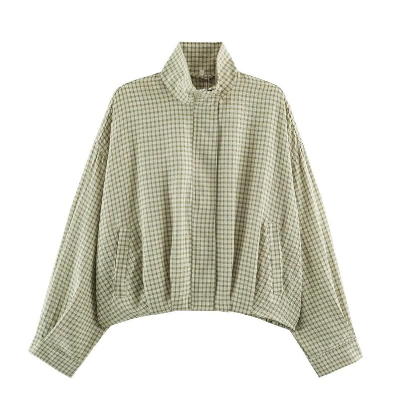 Womens Plaid Pilot Jacket Loose Fit Casual Top Everyday Wear
