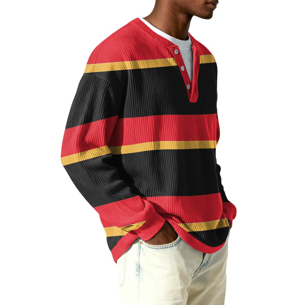 Herren Button-Down Kragen Langarm Rippstrick Pullover