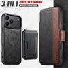 iPhone 17 Pro Max Flip Case with Card Slot, Magnetic Charging, Stand, and Leather Finish