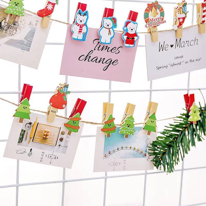 Cartoon Photo Display Decorated Odorless Christmas DIY Festive Atmosphere Gift Embellishment Wooden Clip Creative