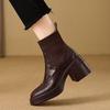 Fashion Autumn Warm Knitted Stretch Sock Boots for Women Retro Brown Sewing Design Platform Boots Comfort Waterproof Chunky Heel Boots