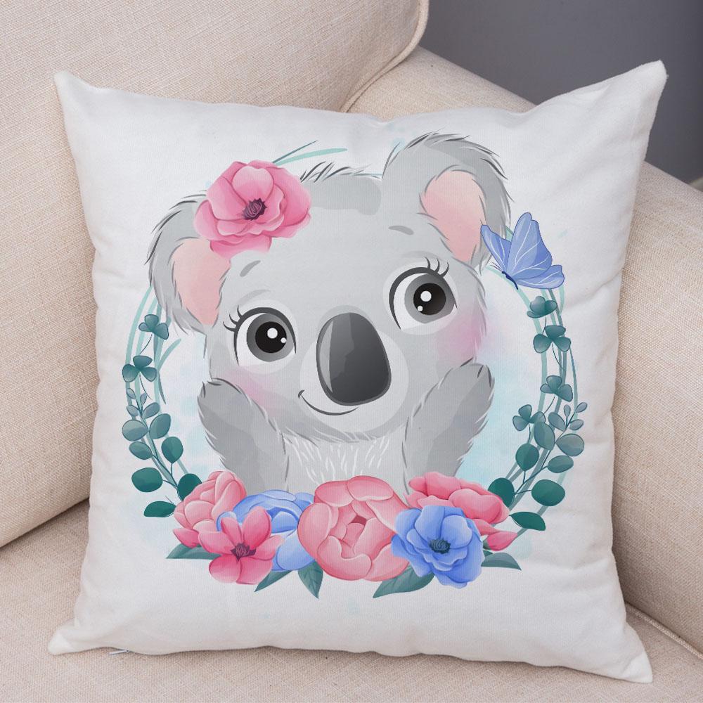 Cartoon Bird and Leaves Pillow Case Decor Cute Animal Lion Cushion Cover for Children Room Sofa Home Plush Pillowcase 45x45cm