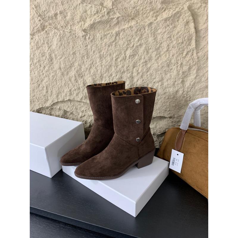 

2025 ботинки с отворотом, ковбойские сапоги в западном стиле, на толстом каблуке, рыцарские сапоги, женские осенние сапоги до колена 39