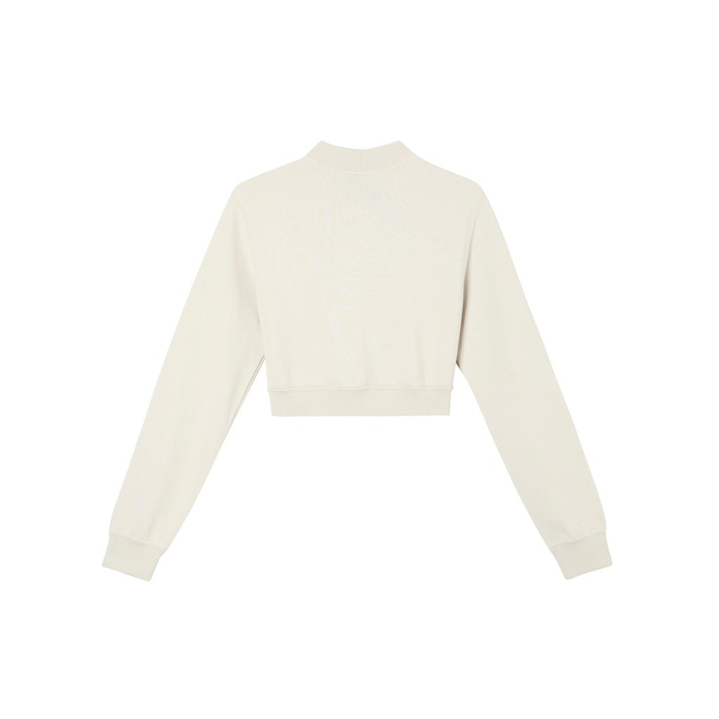 Nike Solid Logo Mock Neck Long Sleeve Cropped Top Women Tops Beige FN2477-104