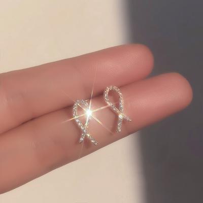 Cross Stud Earrings Women's Niche Design Sense Flash Diamond Earrings Korean Version Simple Temperament Earrings Autumn and Winter