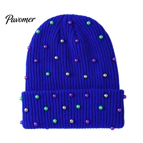 Soft Vertical Texture Hats Unisex Beanies with Colorful Beads, Winter Warm Knitted Hat, Casual Stylish Knit Skull Caps Stretch Cozy Cap for
