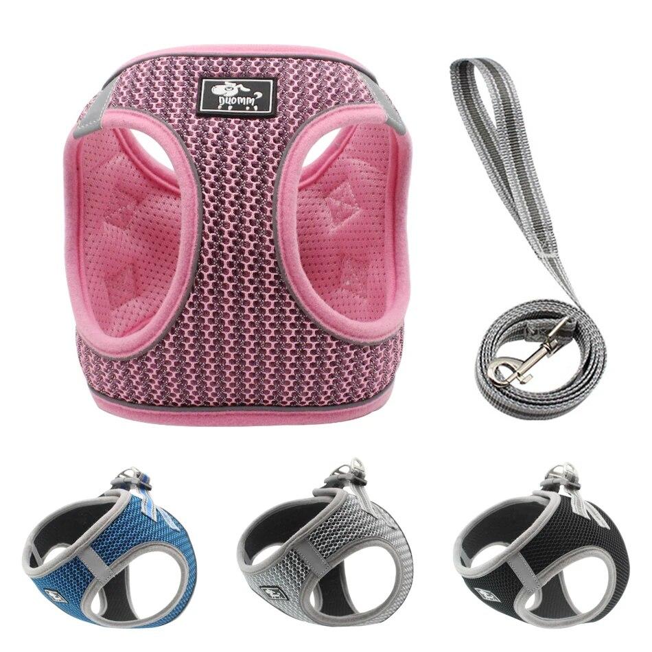 

Дышащая сетчатая шлейка для собак, жилет для маленьких собак, светоотражающий жилет без тяги для домашних животных, кошек, чихуахуа, мопса, тренировочная шлейка для прогулок и комплект поводков