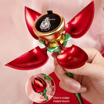 Evig rose ringboks Rose knopp ringholder med stilk rose smykker ring display etui til kone kjæreste bryllup forlovelse jubileum frieri