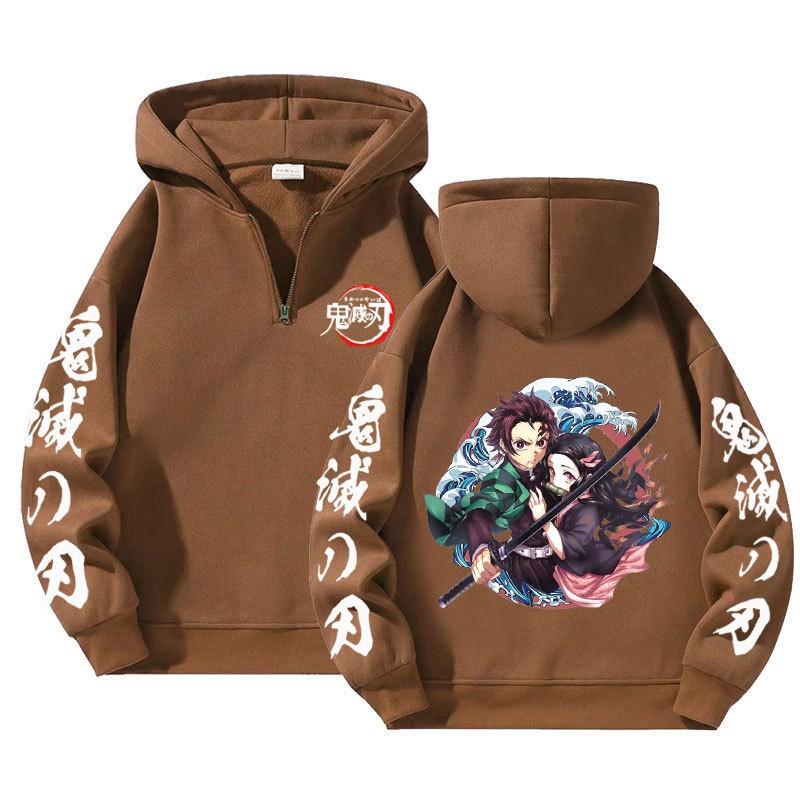 Unisex Bluza z Kapturem Anime Zapinana na Zamek Luźny Krój Długi Rękaw Bluza Jesienna Codzienna