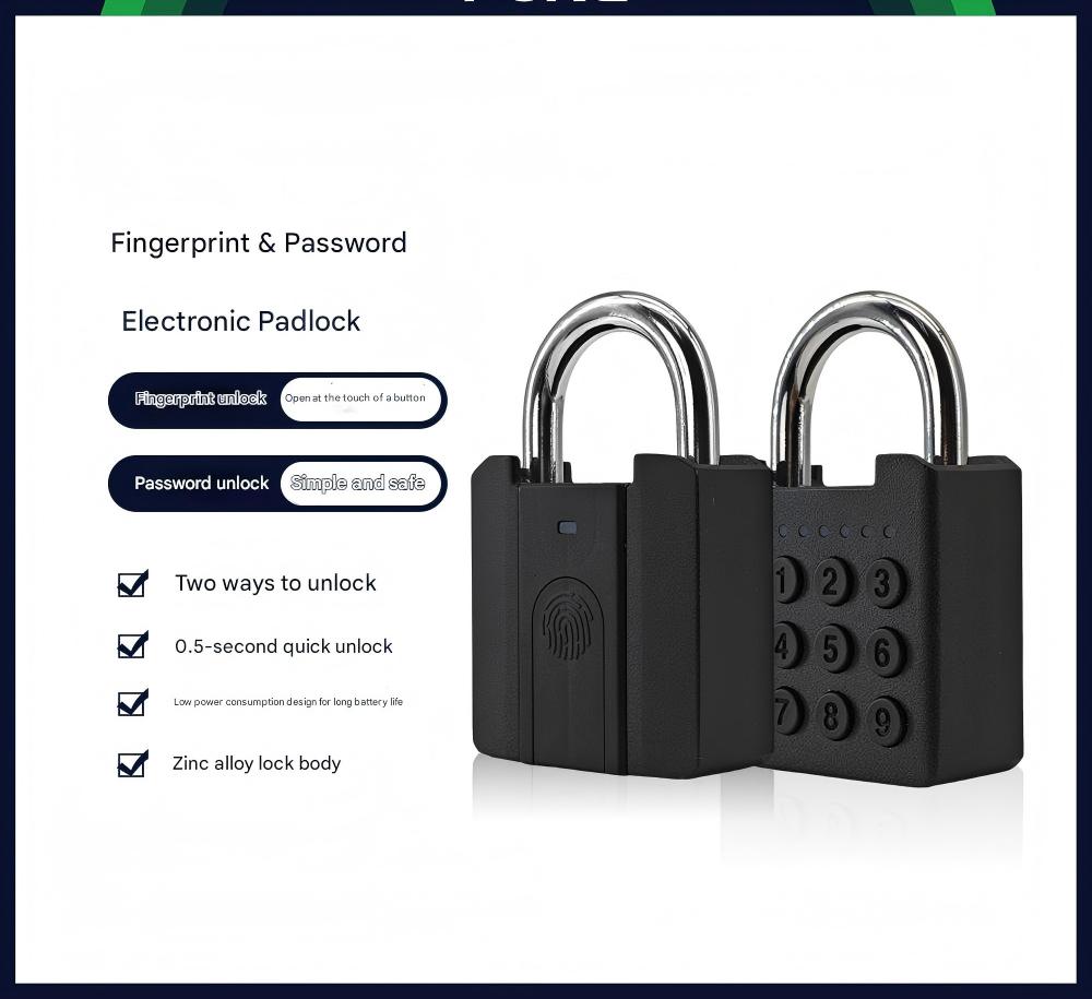 New Product Waterproof Key and Fingerprint Access Smart Padlock Big Size Zinc Alloy Electronic Fingerprint  Padlock (Black,Fingerprint And Key) чёрный