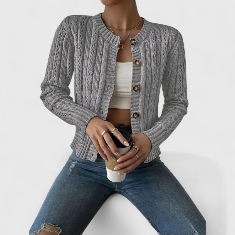 Women S Slim Fit Knitted Cardigan Round Neck Twist Pattern Casual Sweater S