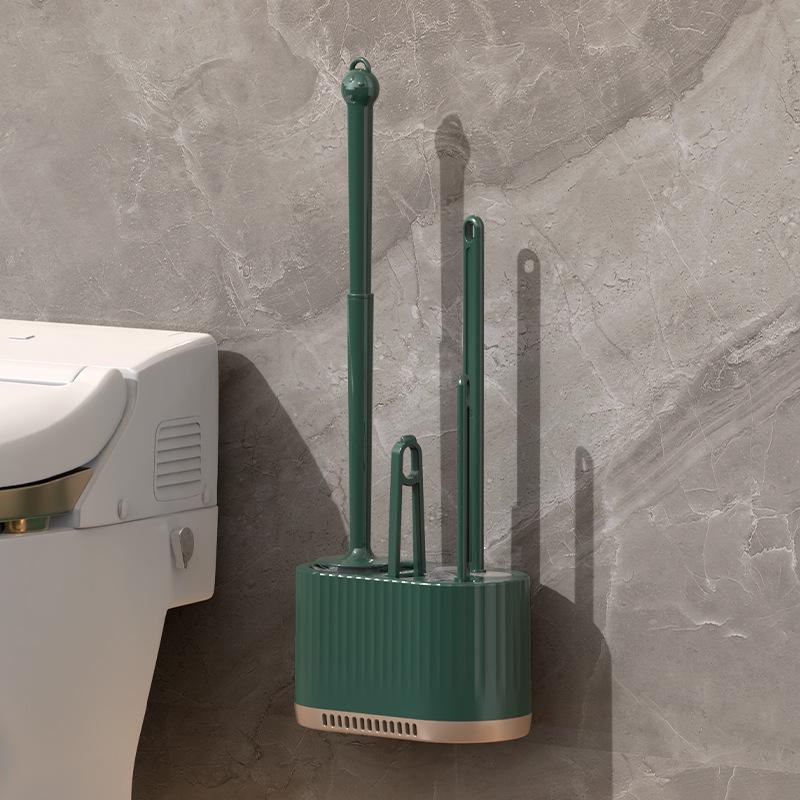 Wall-Mounted 3-in-1 Drainable Toilet Brush Set for Bathroom Corner Cleaning