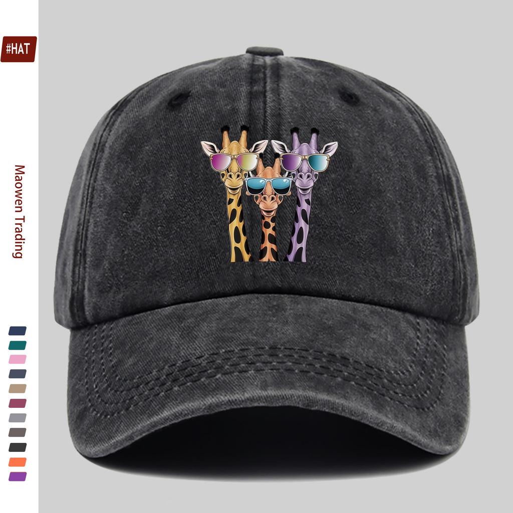 Pc Cartoon Fashion Colorful Glasses Giraffe Pattern Printed Baseball Cap with Cute Giraffe Print Design Sun Hat Comfortable an