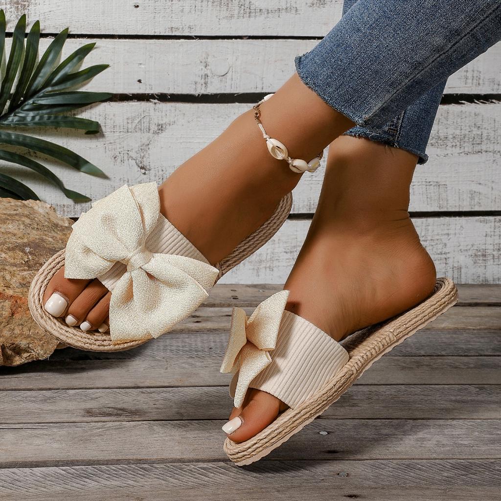Women Slippers Fashion Trend Bow Anti Slip Sandals Wear-resistant Comfortable Shoes Soft Sole Flat Heel Slippers Slides Women