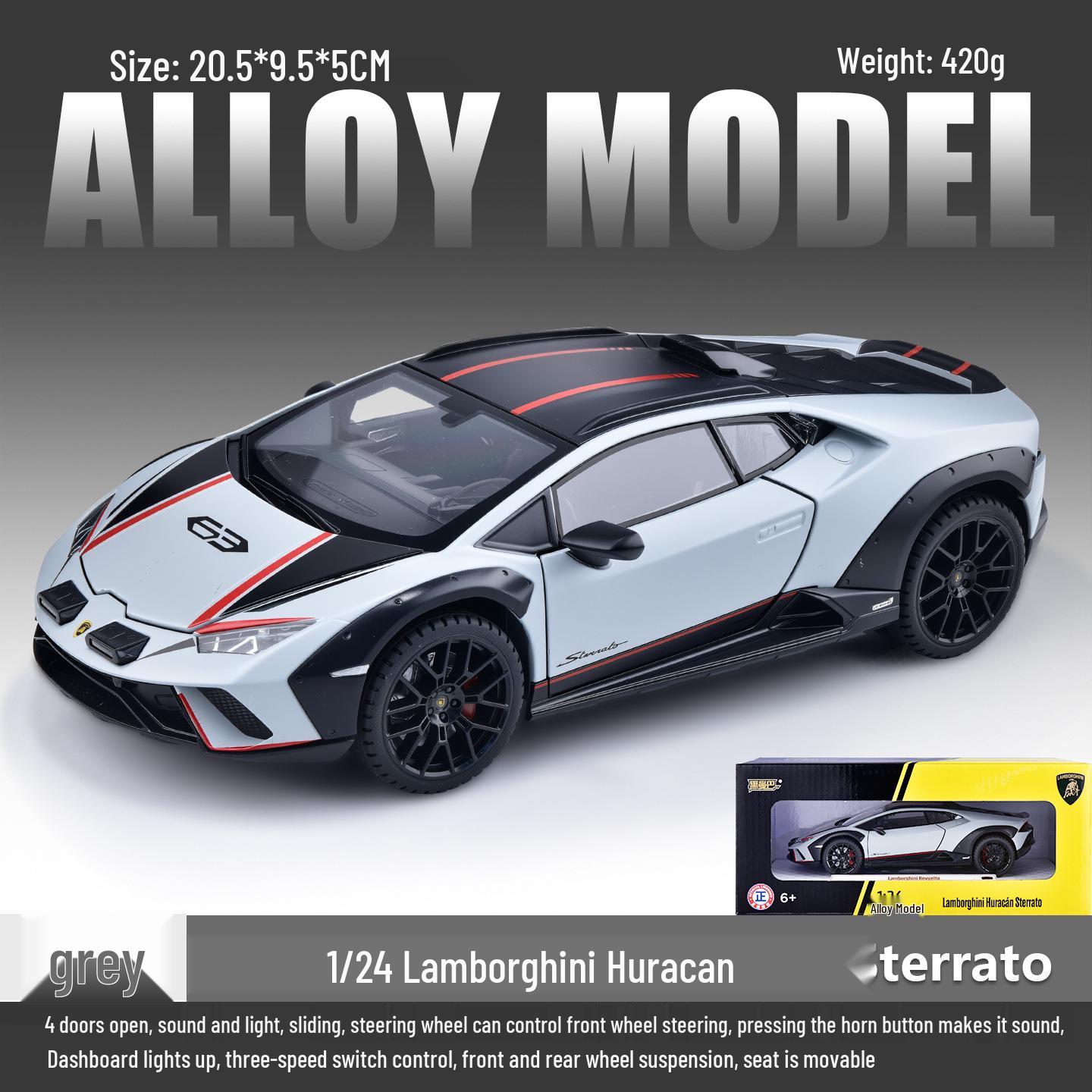 Black Mamba H2603 Lamborghini Alloy Car Model: Pull-back with Sound, Light, and Suspension for Kids серый