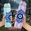 1PC Blue Evil Eye Mandala 750ml Color Plastic Sports Water Bottle Leakproof Flip Straw Lid Suitable for Sports Office Home Use