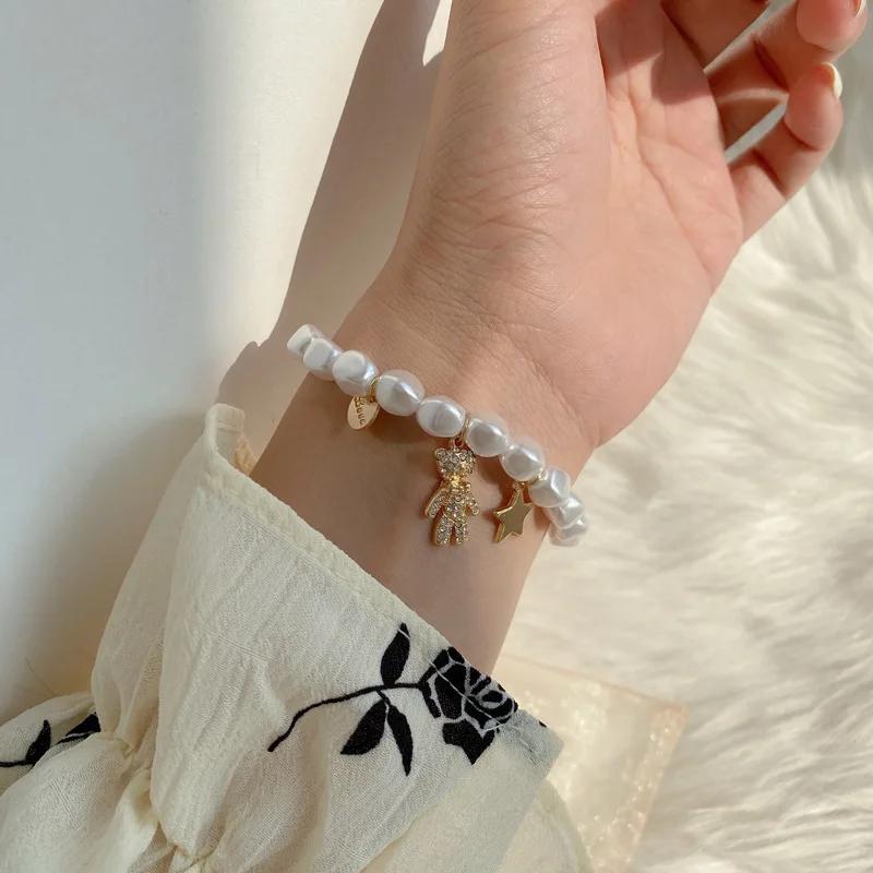 Pearl Bracelet Design Sense Popular Internet Celebrity French Advanced Sense Retro Light Luxury Star Bear Bracelet Handpiece