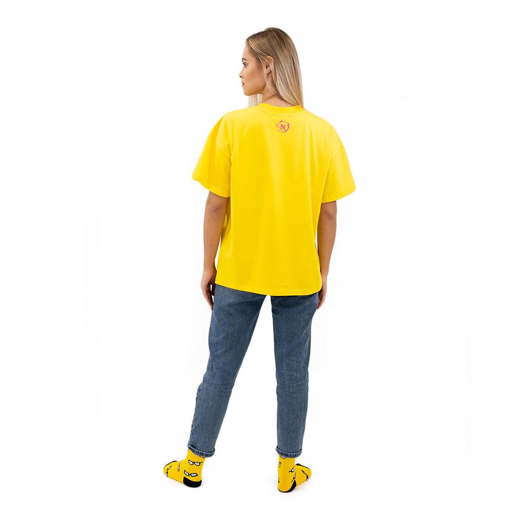Żółta Koszulka Oversized Z Modnym Motywem Okularów, Stylowa I Wygodna, M