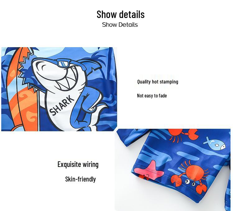 Chłopięcy Kreskówkowy Zestaw Kąpielowy z Krótkim Rękawem z Czepkiem i Kąpielówkami (Lato 2024)