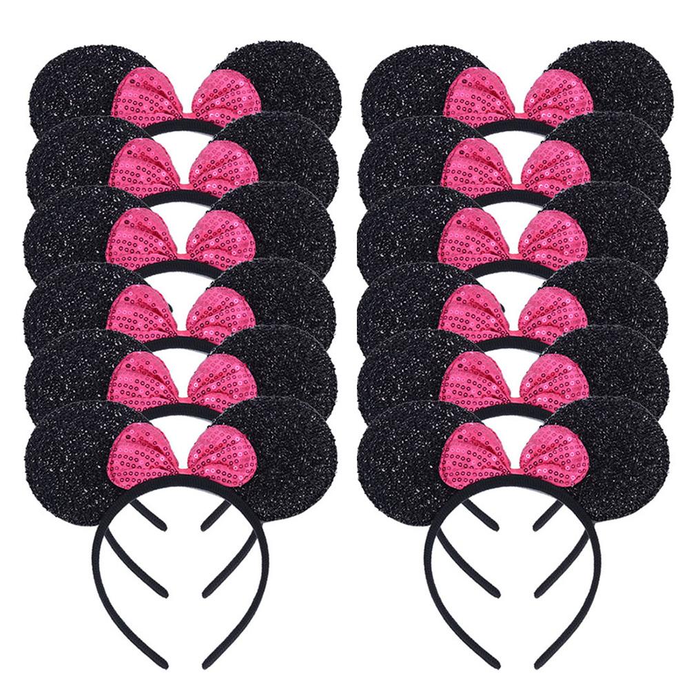 12 Stück Mausohren Stirnband Mädchen Festival Stirnbänder Schwarze Pailletten Schleife Haarband Kinder Geburtstagsfeier Haarschmuck Geschenk