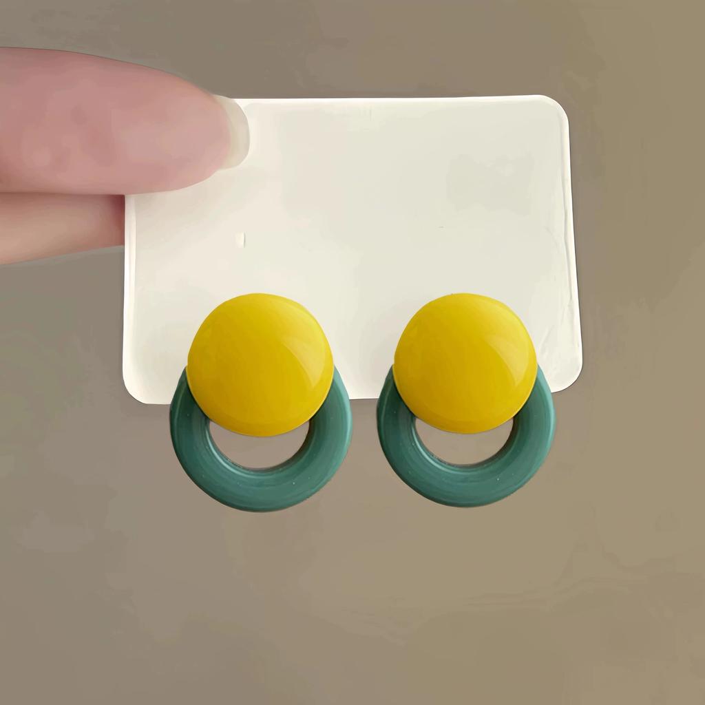 French Style Y2k Candy Color Round Circle Stud Color-blocking for Women Design Resin Geometric Vacation Style Earrings Jewelry
