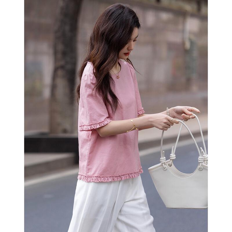 Demana Damen Leinenmischung Bluse mit Puffärmeln