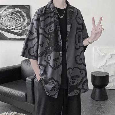 Košile s krátkým rukávem Pánský korejský trend Divoká Volná Letní Košile S potiskem Kabát V Hongkongském stylu Top Oblečení Módní Košile Halenka Košile pro muže