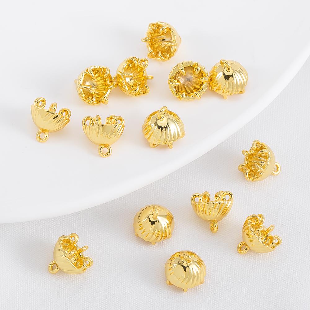 5/10Pcs 18K Gold Plated 8.8mm DIY Tassel Earrings Hair Accessories Brass Jellyfish Shape Beads Caps for Jewelry Making Supplies