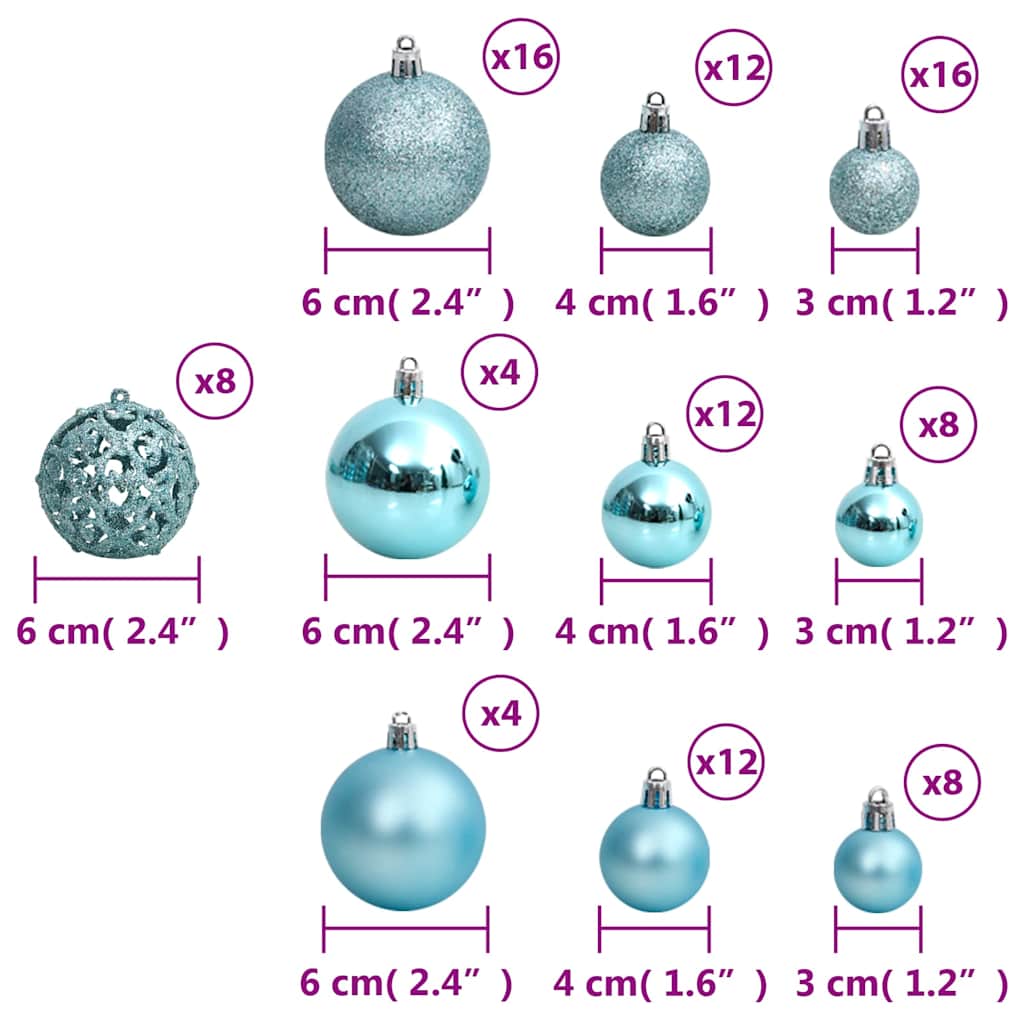 Christmas Baubles 100 Pcs Turquoise 3 4 6 Cm