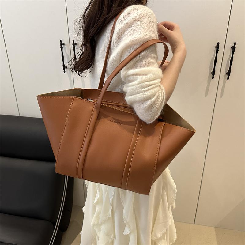 Minimalist Tote Bag Set Letter Printed PU Zipper Closure Shoulder Bag For Women Shopping and Daily Use