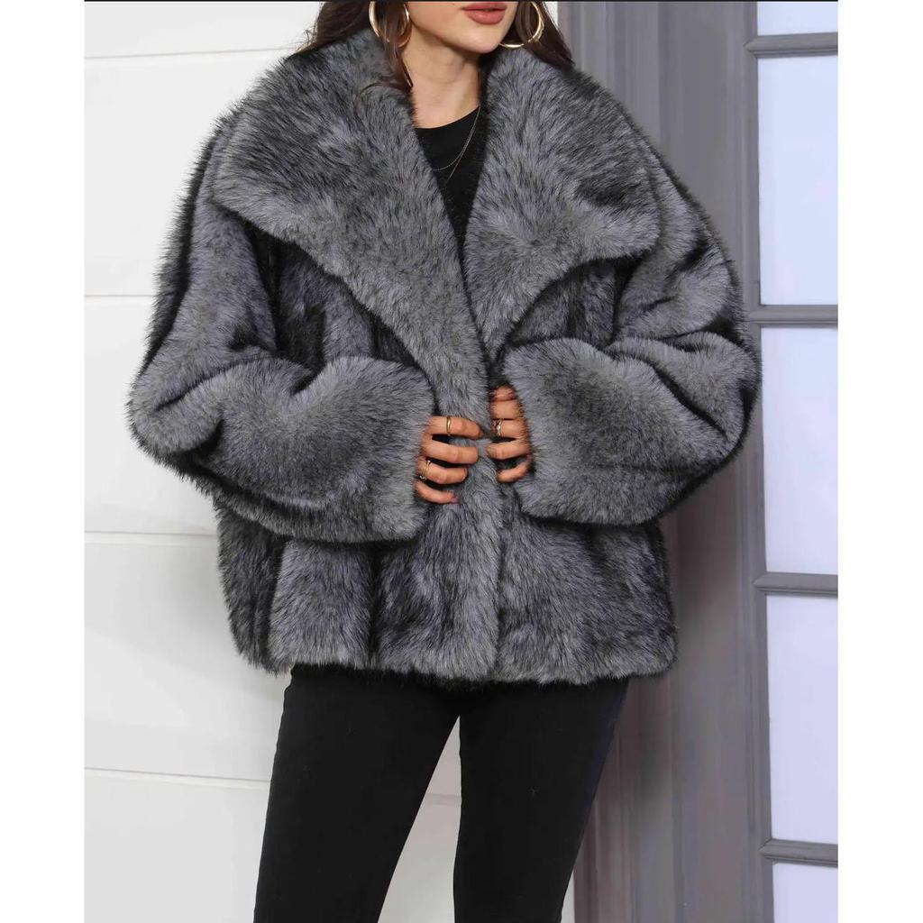 Mode Übergroßer Umlegekragen Flauschiger Kunstpelzmantel Damen Vintage Kunstpelzjacke Mäntel Winterkleidung Damen Flauschige Jacke