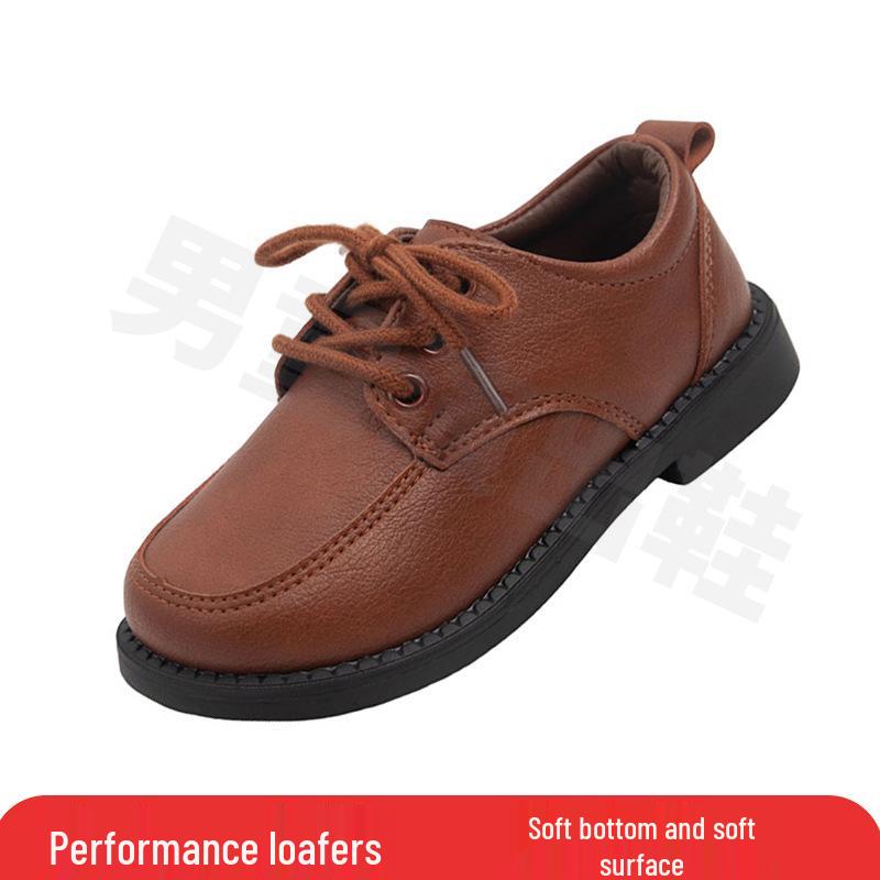 Boys' Black Leather Velcro Shoes - Soft Sole Performance Shoes for Spring/Autumn