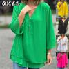 Women's Fashion Casual Solid Color Print Long Sleeve V Neck Blouses & Shirts