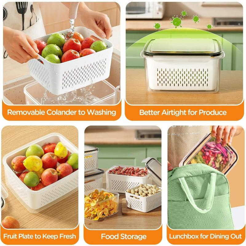 Refrigerator Food Storage Container with Filter Lid Keep Fruits Vegetables Berries and Meat Fresh for Longer Plastic  Container