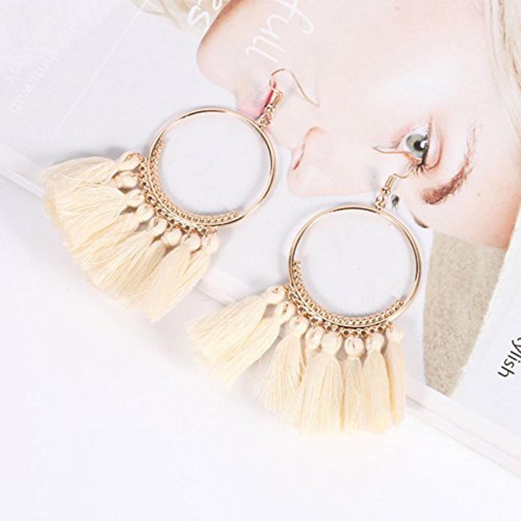Colorful Round Hoop Allergy Free Earring Bohemia Style Colorful Thread Tassel Pendants Earring