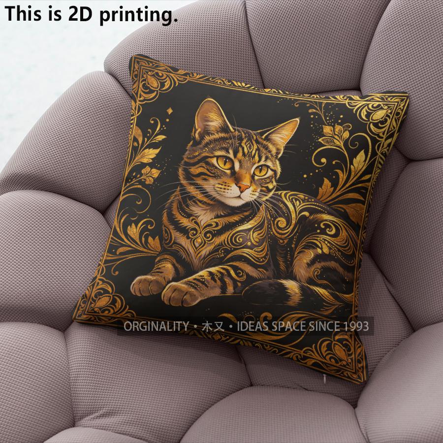 Vintage Gold Filigree Cat Decorative Throw Pillow Covers Pattern Cushion Cover Suitable For Sofa Bedroom Car Pillow Cover