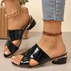 New Large Size Coarse Heel Slippers Shoes South East Asia Low Heel Fish Mouth Cross Belt Slippers