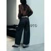 Fall New Women's Clothing French Five-Pocket Design Loose High Waist Straight-leg Flanging Denim 6147184