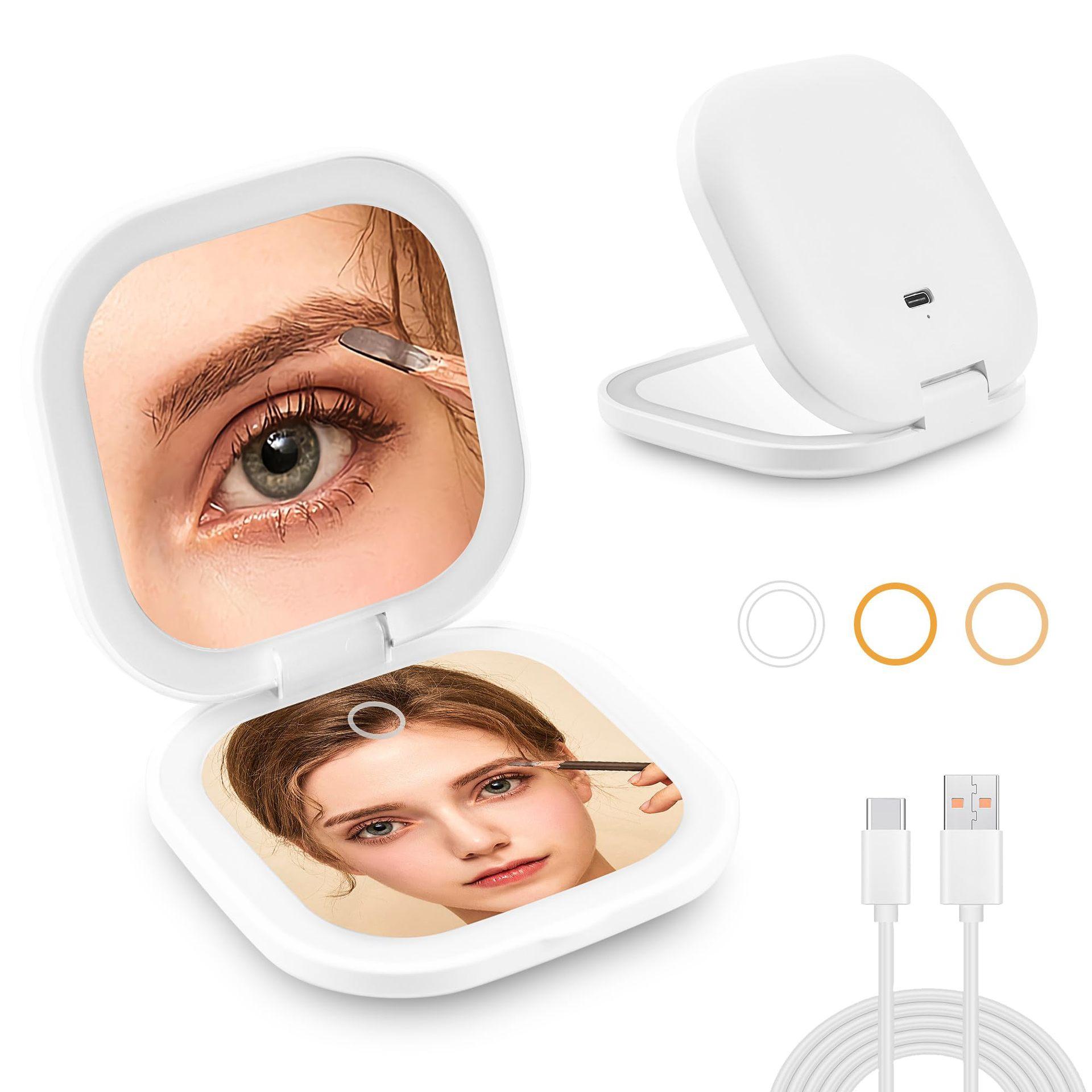Magnifying 10x Handheld Room Illumination Mirror 500mA Charging Brightness Adjustable Double-sided Decorative Mirror