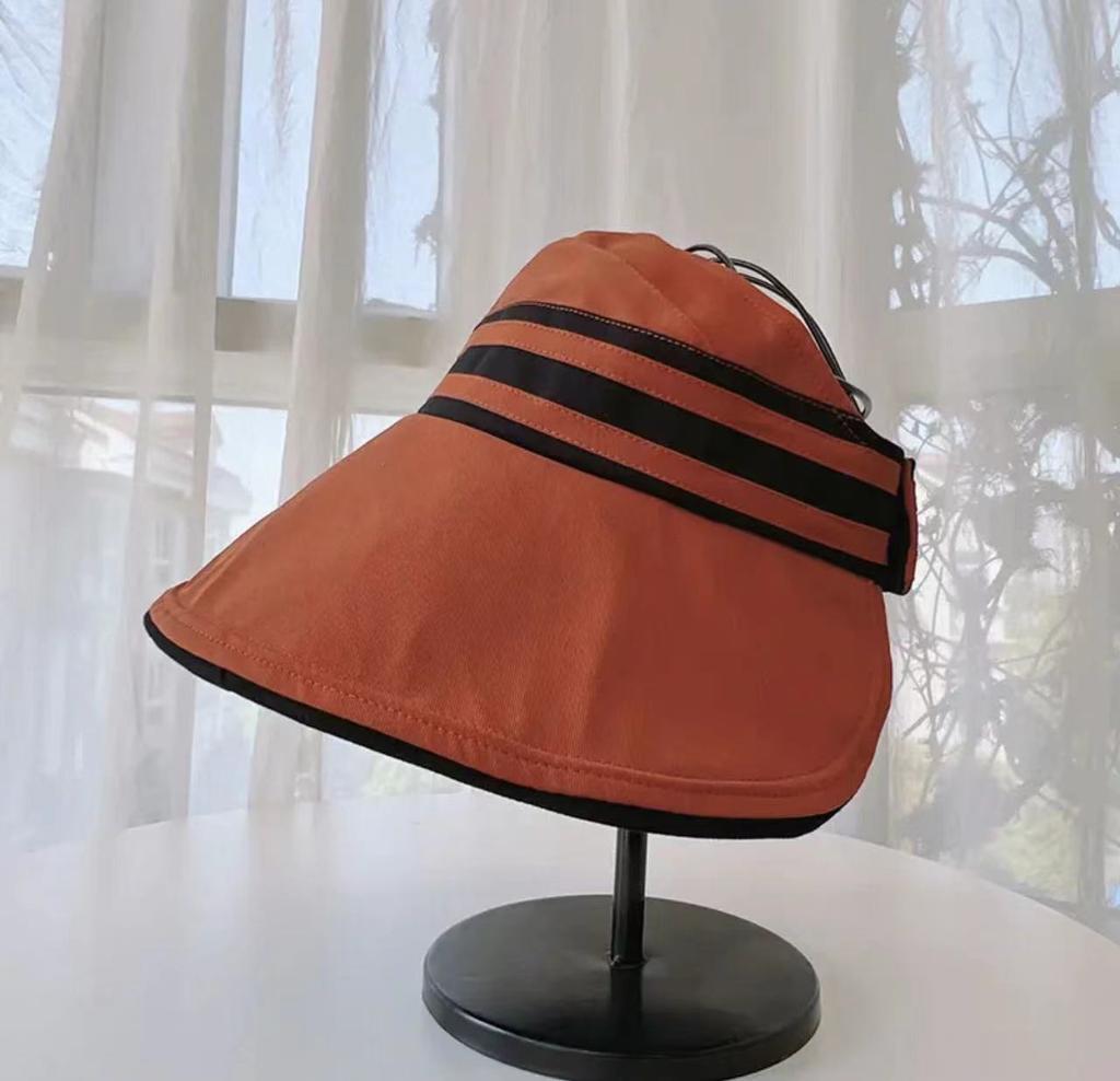 Spring and Summer Big Brim Shading Empty Top Striped Hat Big Brim Outdoor Face Covering Summer Versatile Hat Breathable Adult