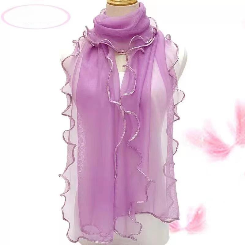 1PC Curled Scarf Ruffle Edge Silk Scarf Elastic Warm Scarf Silk Scarf