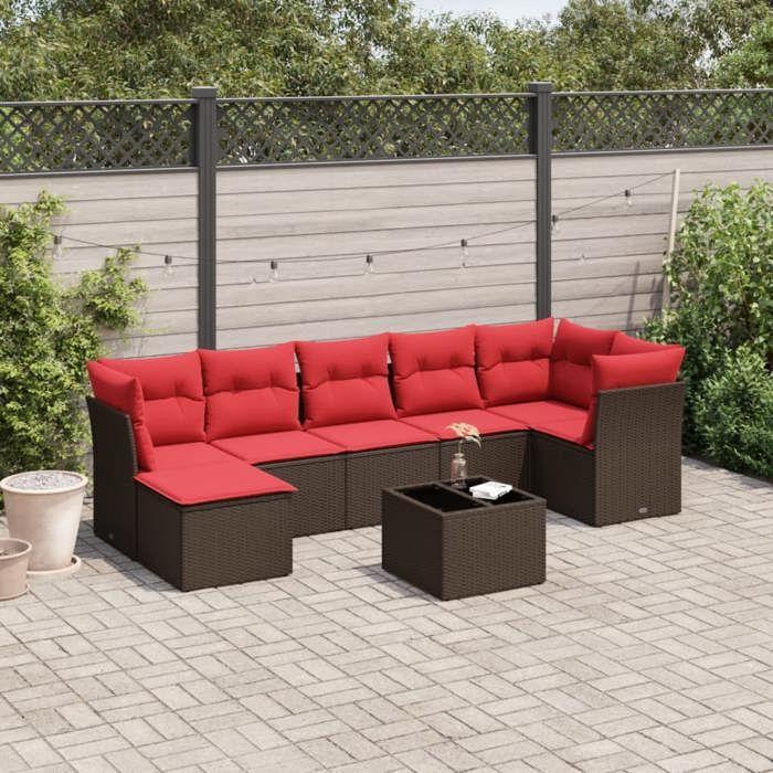 VidaXL Salon de Jardin avec Coussins 8 pcs, Canapés avec Pieds Réglables, Ensemble de Meubles d'Extérieur Patio Terrasse 3217984
