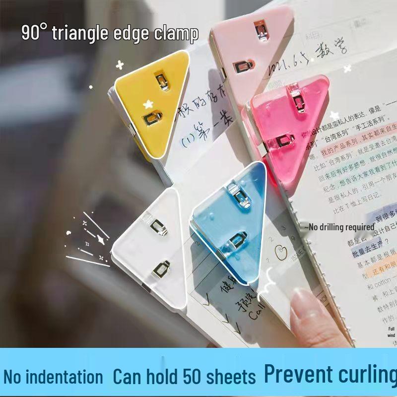 Nordic Creative Transparent Triangle Stationery Clips - Colored Corner Clip for Papers and Bills