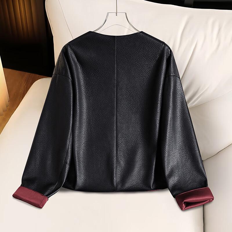 Shechi Women's Faux Leather Round Neck Short Jacket