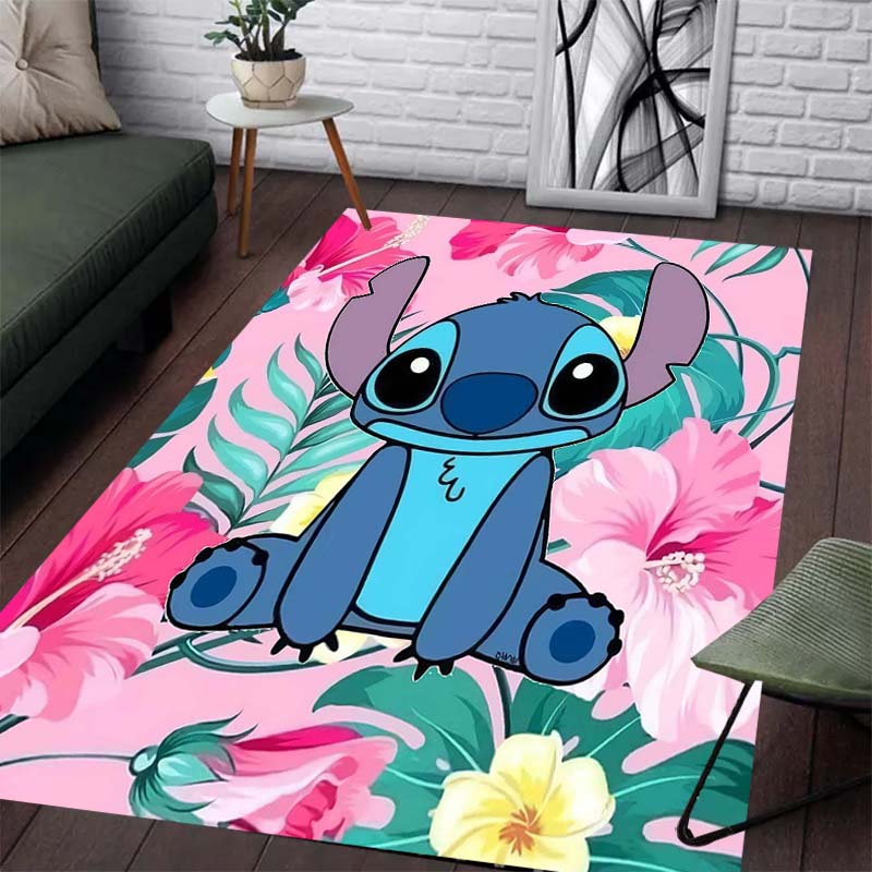 

Stitch Is Sitting on The Lotus-patterned Carpet - A Non-slip Kitchen, Outdoor Carpet, Home and Bedroom Decor Item, Birthday Gift 60x90cm