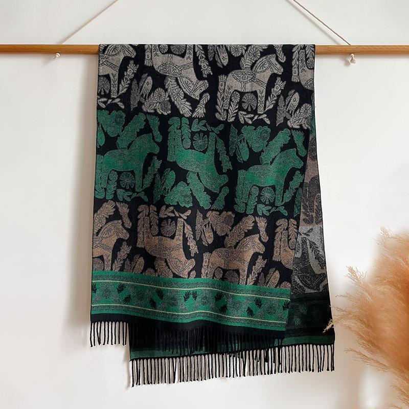 

Этнический стиль Листья растений в сочетании с лошадьми Путешествия на работу Мода Шарф Шаль Женщина 200*65