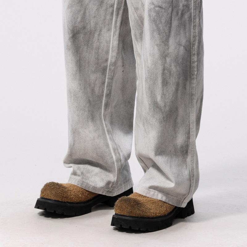 New Spring Tie-dyeed Old Jeans Men's American Straight Wide-leg Loose Work Trousers