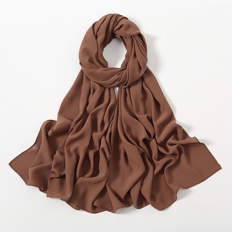 Women Heavy Chiffon Hijab Scarf Premium Chiffon Muslim Hijabs Plain Good Stitching Maxi Wrap Solid Color Musulman Femme Shawls